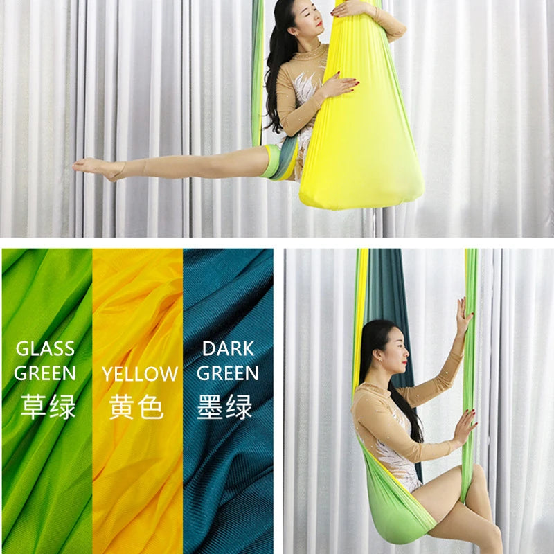 Aerial Yoga Hammock Set Fitness Pilates Silk Fabric Yoga Swing 5.5 Yards Include Carabiners Daisy Chain for Inversion Exercises