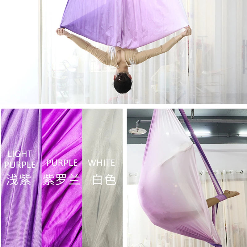 Aerial Yoga Hammock Set Fitness Pilates Silk Fabric Yoga Swing 5.5 Yards Include Carabiners Daisy Chain for Inversion Exercises