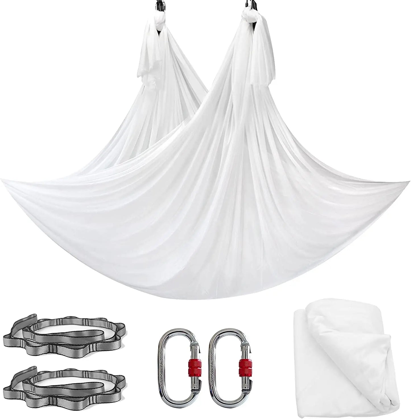 Aerial Yoga Hammock Set Fitness Pilates Silk Fabric Yoga Swing 5.5 Yards Include Carabiners Daisy Chain for Inversion Exercises