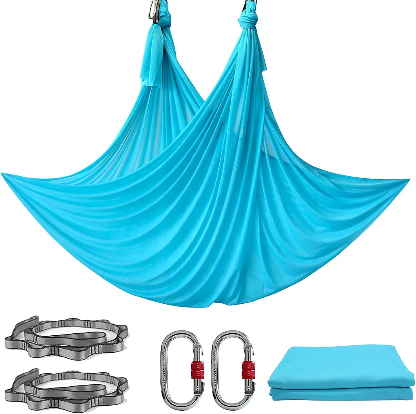 Aerial Yoga Hammock Set Fitness Pilates Silk Fabric Yoga Swing 5.5 Yards Include Carabiners Daisy Chain for Inversion Exercises