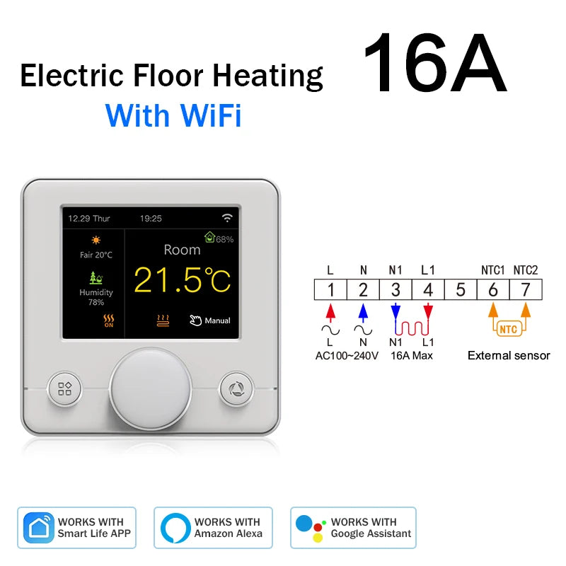 Tuya Smart Home Wifi Thermostat For Underfloor Heating Cable Temperature Controller 220V Termostato 16A Alexa Google Assistant