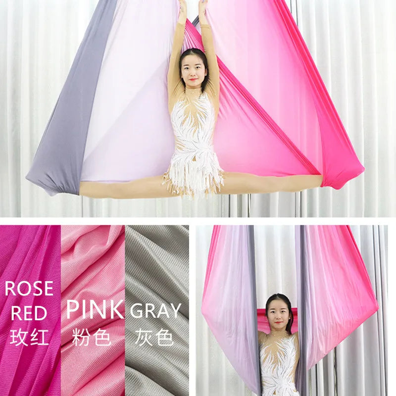 Aerial Yoga Hammock Set Fitness Pilates Silk Fabric Yoga Swing 5.5 Yards Include Carabiners Daisy Chain for Inversion Exercises