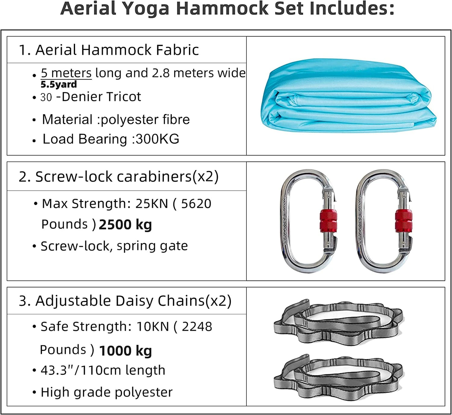 Aerial Yoga Hammock Set Fitness Pilates Silk Fabric Yoga Swing 5.5 Yards Include Carabiners Daisy Chain for Inversion Exercises