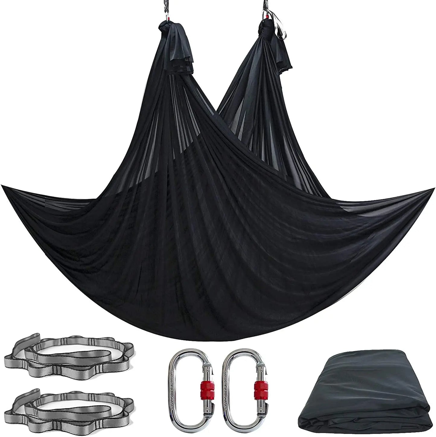 Aerial Yoga Hammock Set Fitness Pilates Silk Fabric Yoga Swing 5.5 Yards Include Carabiners Daisy Chain for Inversion Exercises