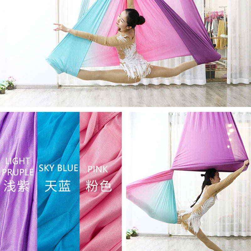 Aerial Yoga Hammock Set Fitness Pilates Silk Fabric Yoga Swing 5.5 Yards Include Carabiners Daisy Chain for Inversion Exercises