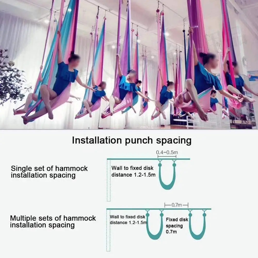 Aerial Yoga Hammock Set Fitness Pilates Silk Fabric Yoga Swing 5.5 Yards Include Carabiners Daisy Chain for Inversion Exercises