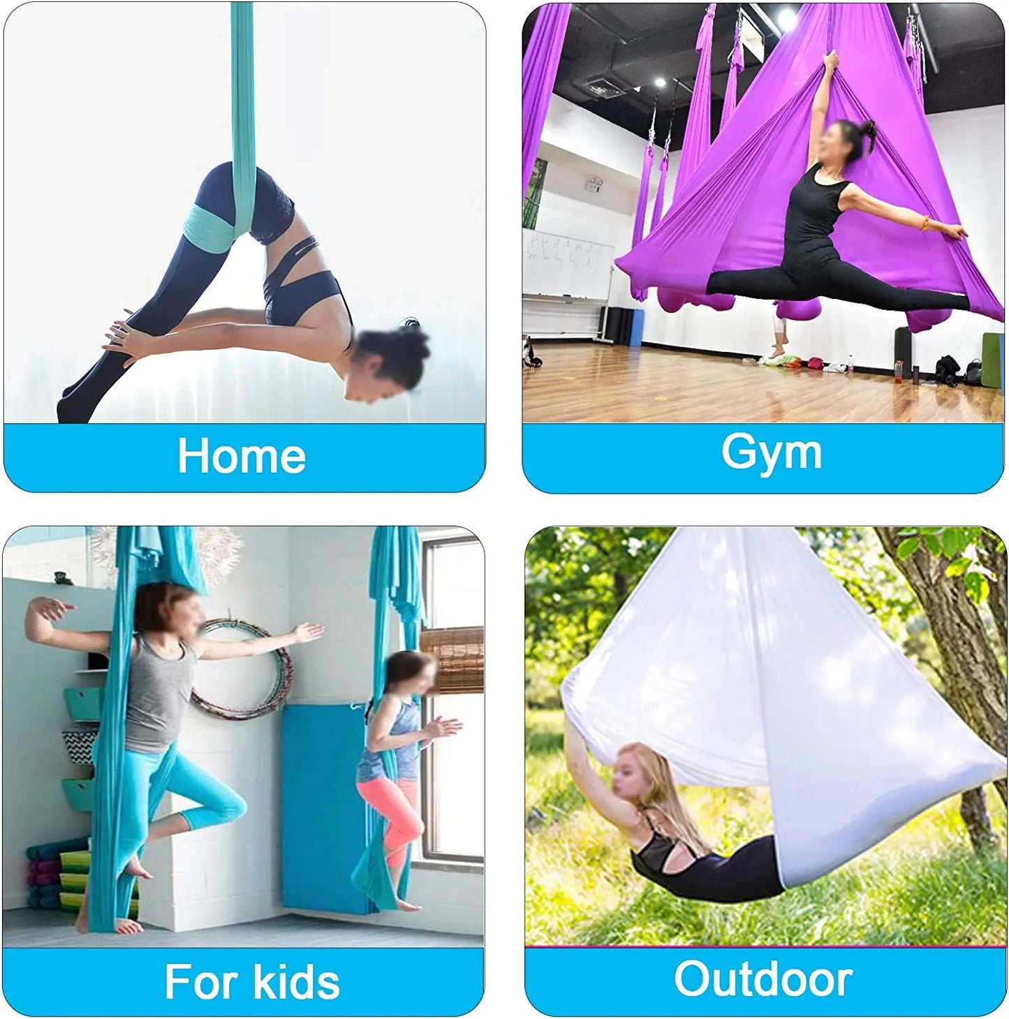 Aerial Yoga Hammock Set Fitness Pilates Silk Fabric Yoga Swing 5.5 Yards Include Carabiners Daisy Chain for Inversion Exercises