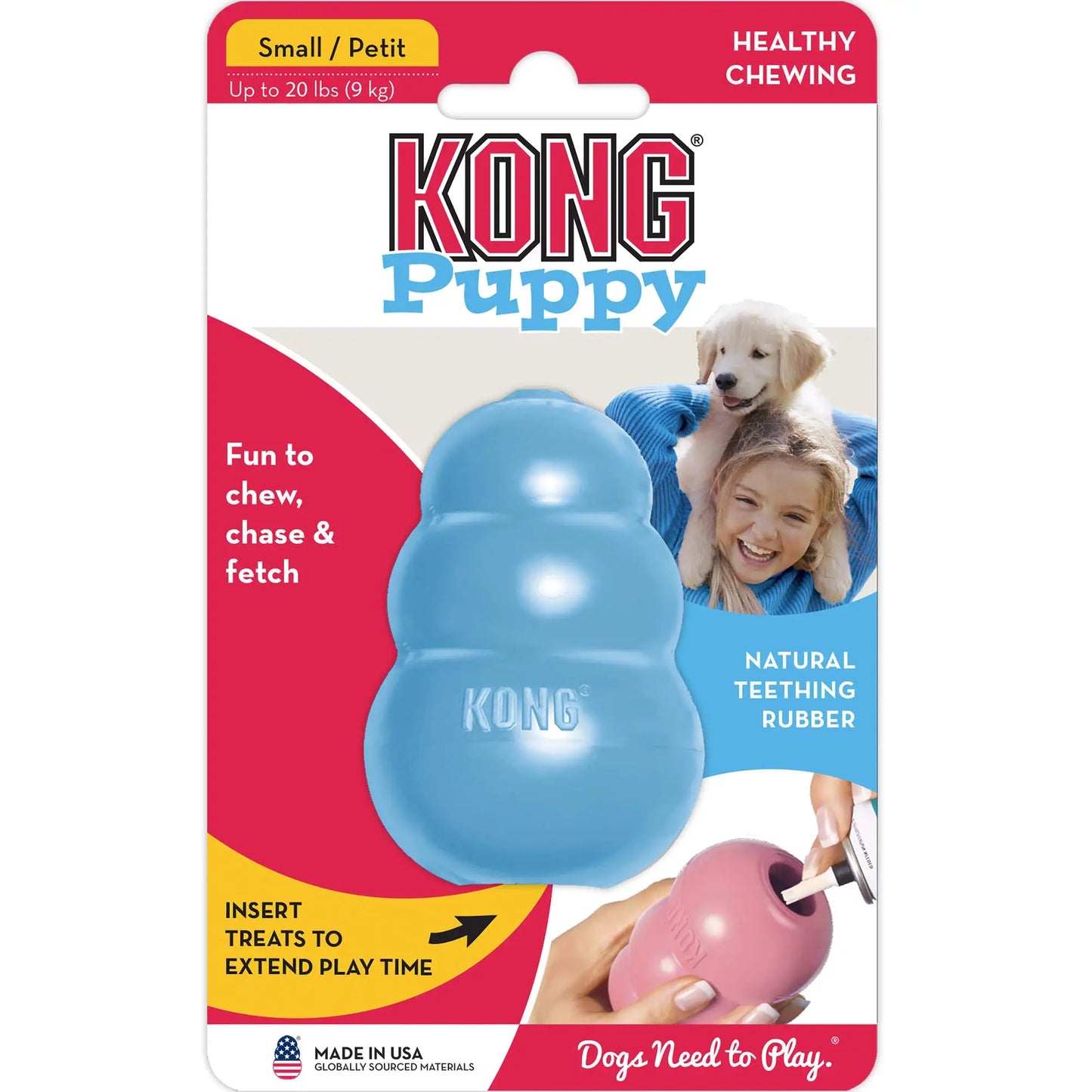 KONG Puppy - Natural Teething Rubber Chew Toy for Dogs - Stuffable Dog Toy for Extended Playtime - Chew & Fetch Toy for Puppies