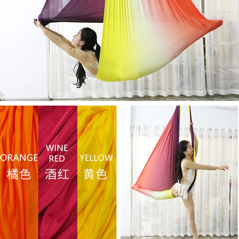 Aerial Yoga Hammock Set Fitness Pilates Silk Fabric Yoga Swing 5.5 Yards Include Carabiners Daisy Chain for Inversion Exercises