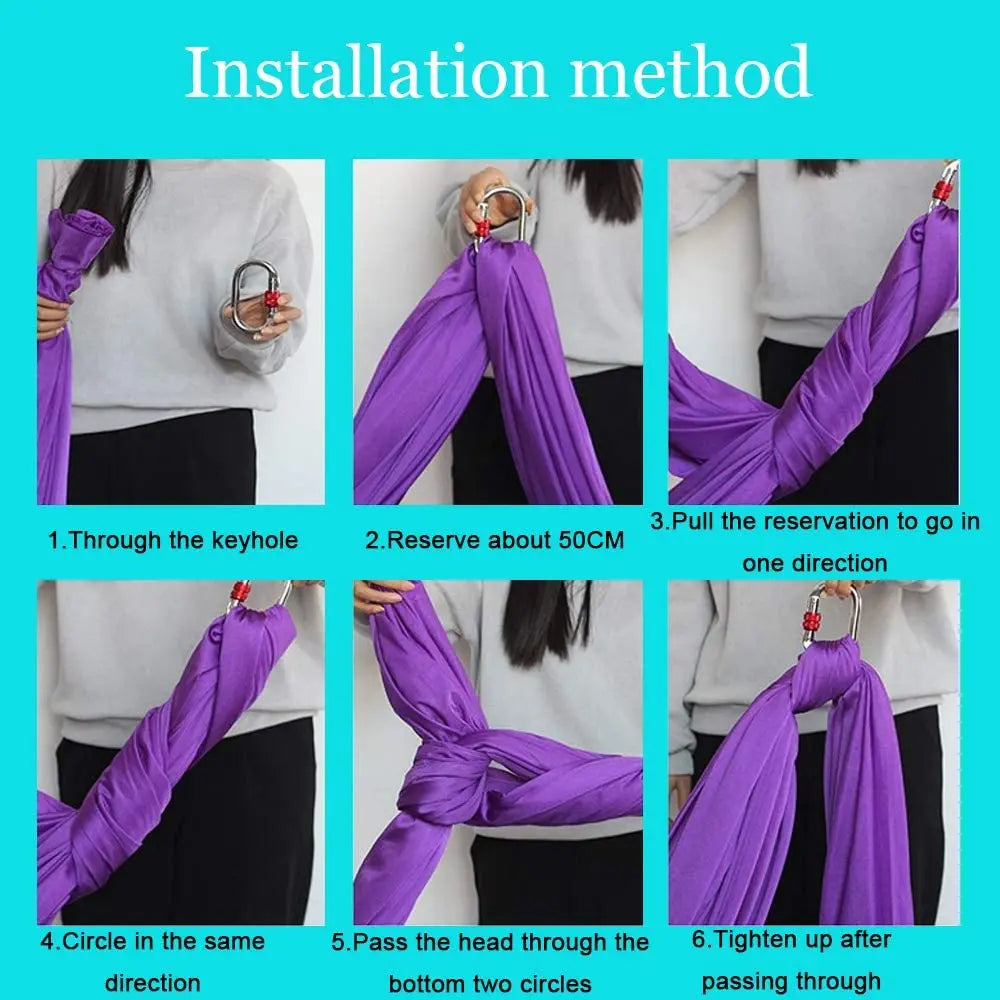 Aerial Yoga Hammock Set Fitness Pilates Silk Fabric Yoga Swing 5.5 Yards Include Carabiners Daisy Chain for Inversion Exercises