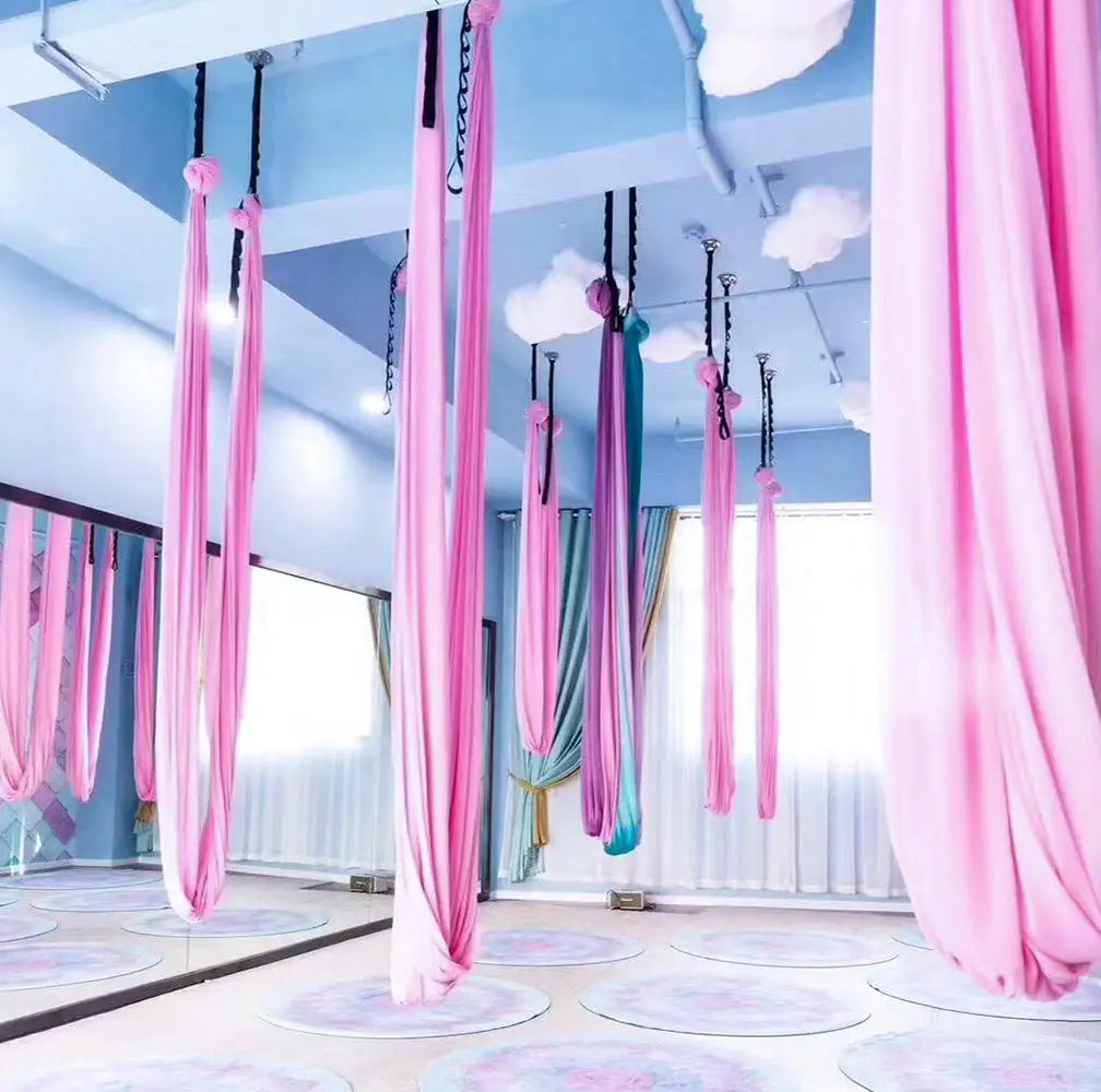 Aerial Yoga Hammock Set Fitness Pilates Silk Fabric Yoga Swing 5.5 Yards Include Carabiners Daisy Chain for Inversion Exercises
