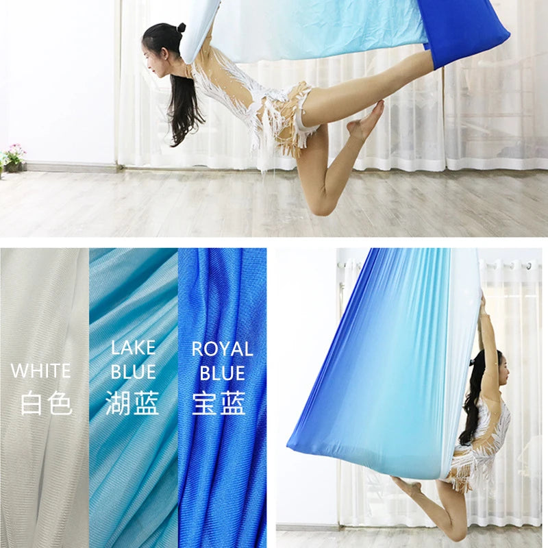 Aerial Yoga Hammock Set Fitness Pilates Silk Fabric Yoga Swing 5.5 Yards Include Carabiners Daisy Chain for Inversion Exercises
