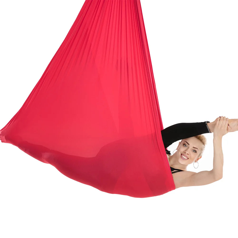 Aerial Yoga Hammock Set Fitness Pilates Silk Fabric Yoga Swing 5.5 Yards Include Carabiners Daisy Chain for Inversion Exercises