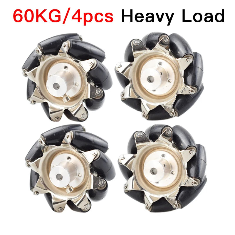 60KG Heavy Load 4pcs 3inch Steel Mecanum Wheel Universal Omnidirectional Wheel for Large Load Robot Handling, Transport Car Move