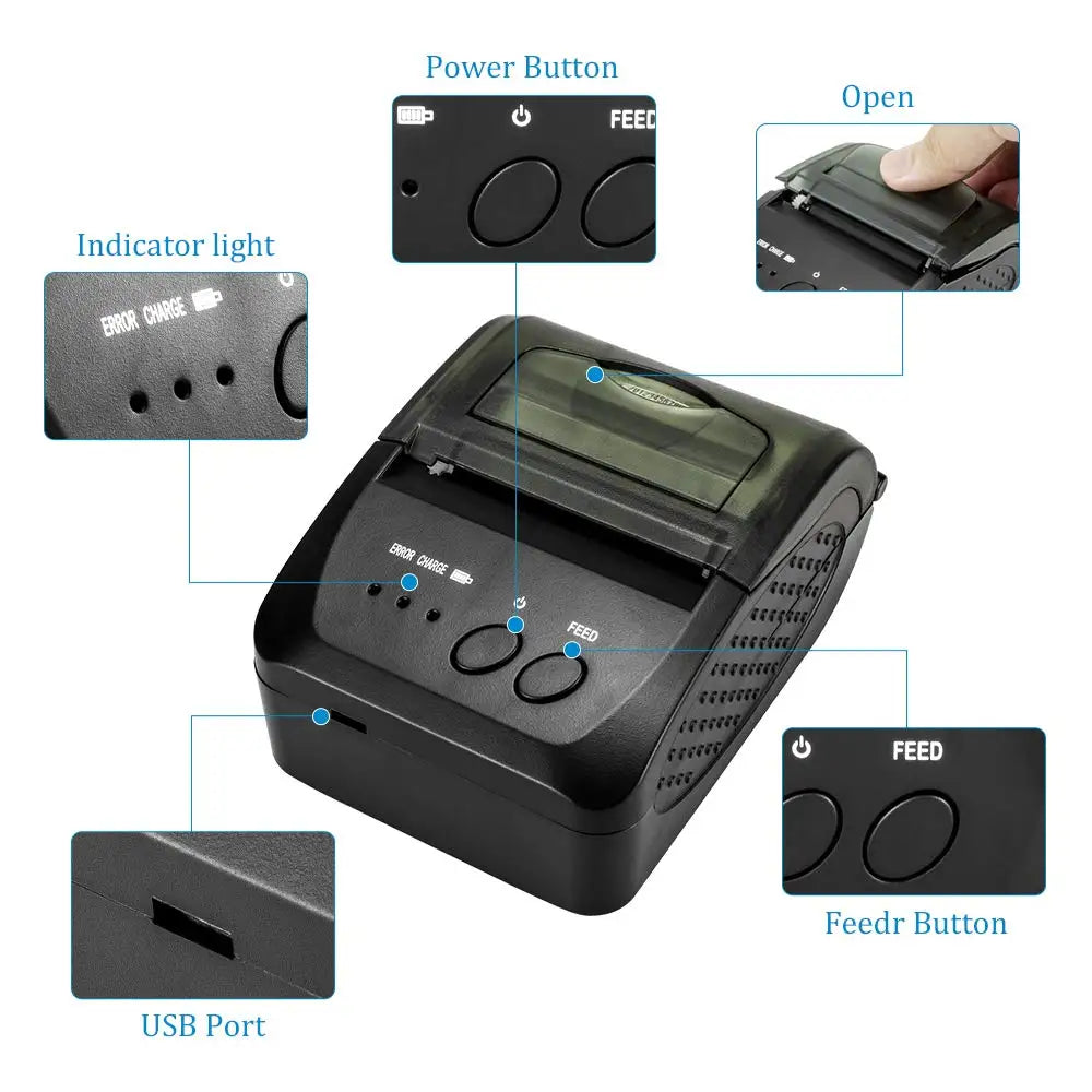 Portable Mini Bluetooth Printer Wireless Thermal Receipt Ticket Printer For Mobile Phone Window 58mm 2inch pos Machine