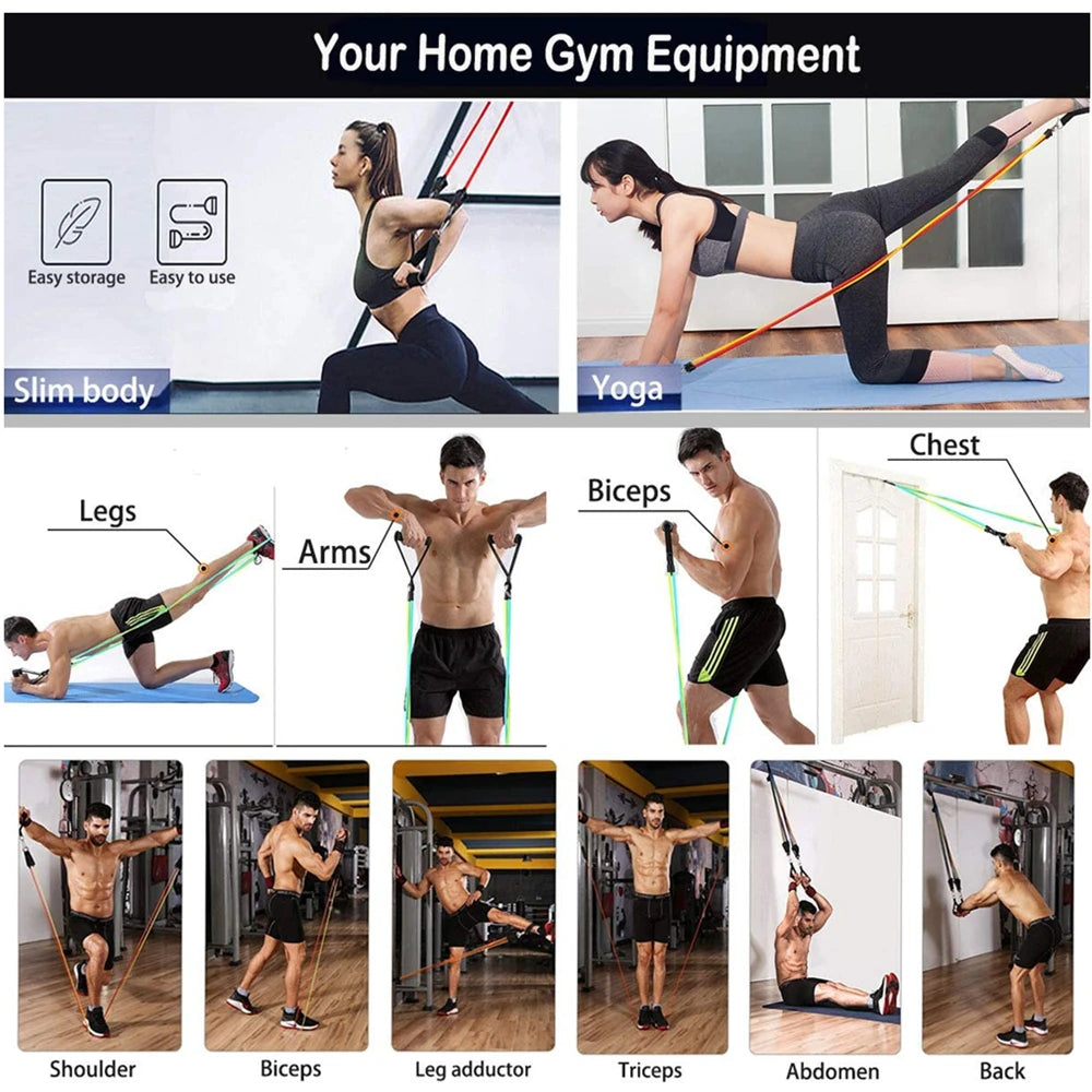 360lb Resistance Bands Pull Rope Set Expander Yoga Exercise Fitness Rubber Tubes Band Stretch Training Home Gyms Workout Elastic