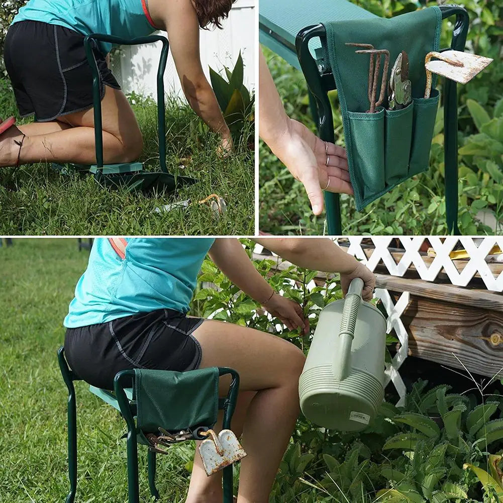 New Portable Garden Kneeler With Handles Folding Stainless Steel Garden Stool Chair With EVA Kneeling Pad Gardening Tool Supply#