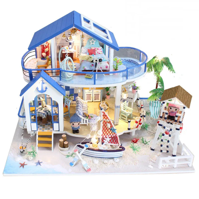 Miniature Diy Doll House Wooden Miniature Handmade Dollhouses Furniture Kit Handmade Toys For Children Girl Gift Legend Blue Sea