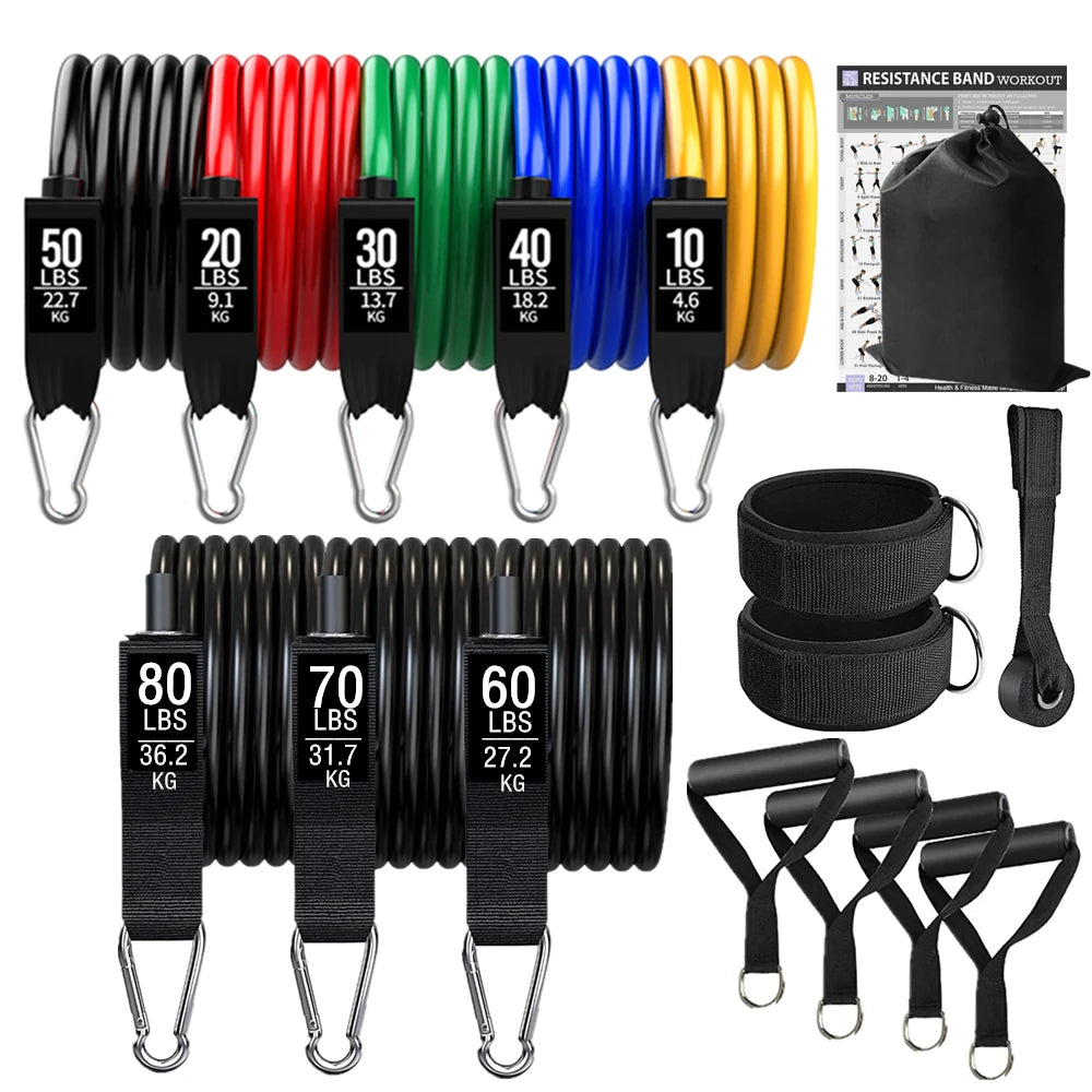 360lb Resistance Bands Pull Rope Set Expander Yoga Exercise Fitness Rubber Tubes Band Stretch Training Home Gyms Workout Elastic