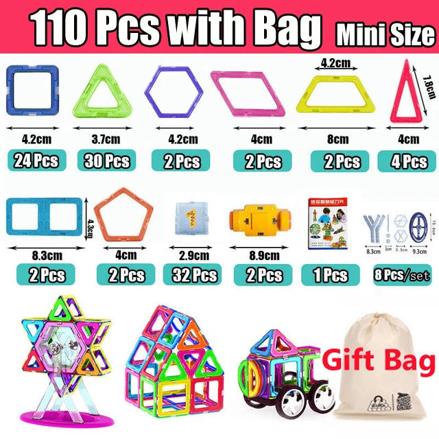 110pcs Mini Size Magnetic Designer Magnet Building Blocks Educational Magnetic Constructor Toys For Children Gifts