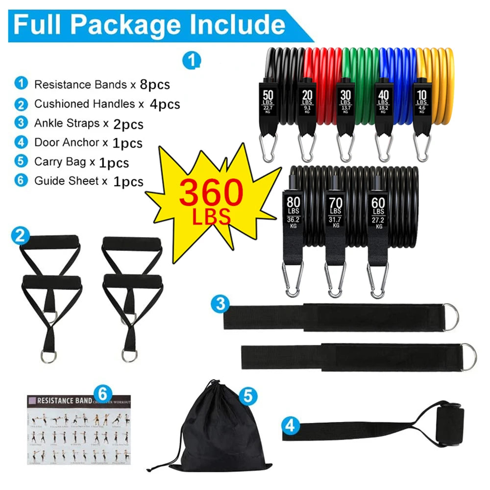 360lb Resistance Bands Pull Rope Set Expander Yoga Exercise Fitness Rubber Tubes Band Stretch Training Home Gyms Workout Elastic