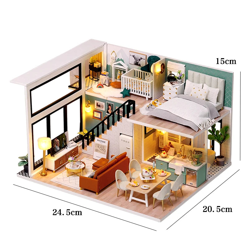 Wooden Miniature Doll House DIY Duplex Apartment Production 3D Puzzle Assembly Building Toy Decoration with Furniture Dollhouse