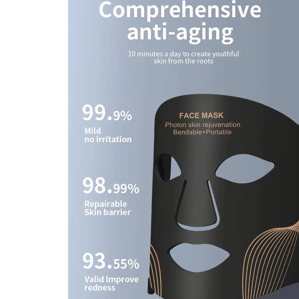 7 Color Photon Silicone Face LED Mask with Neck Whitening Skin Acne Blemish Firming Skin Deep Repair Remove Wrinkles Beauty Mask