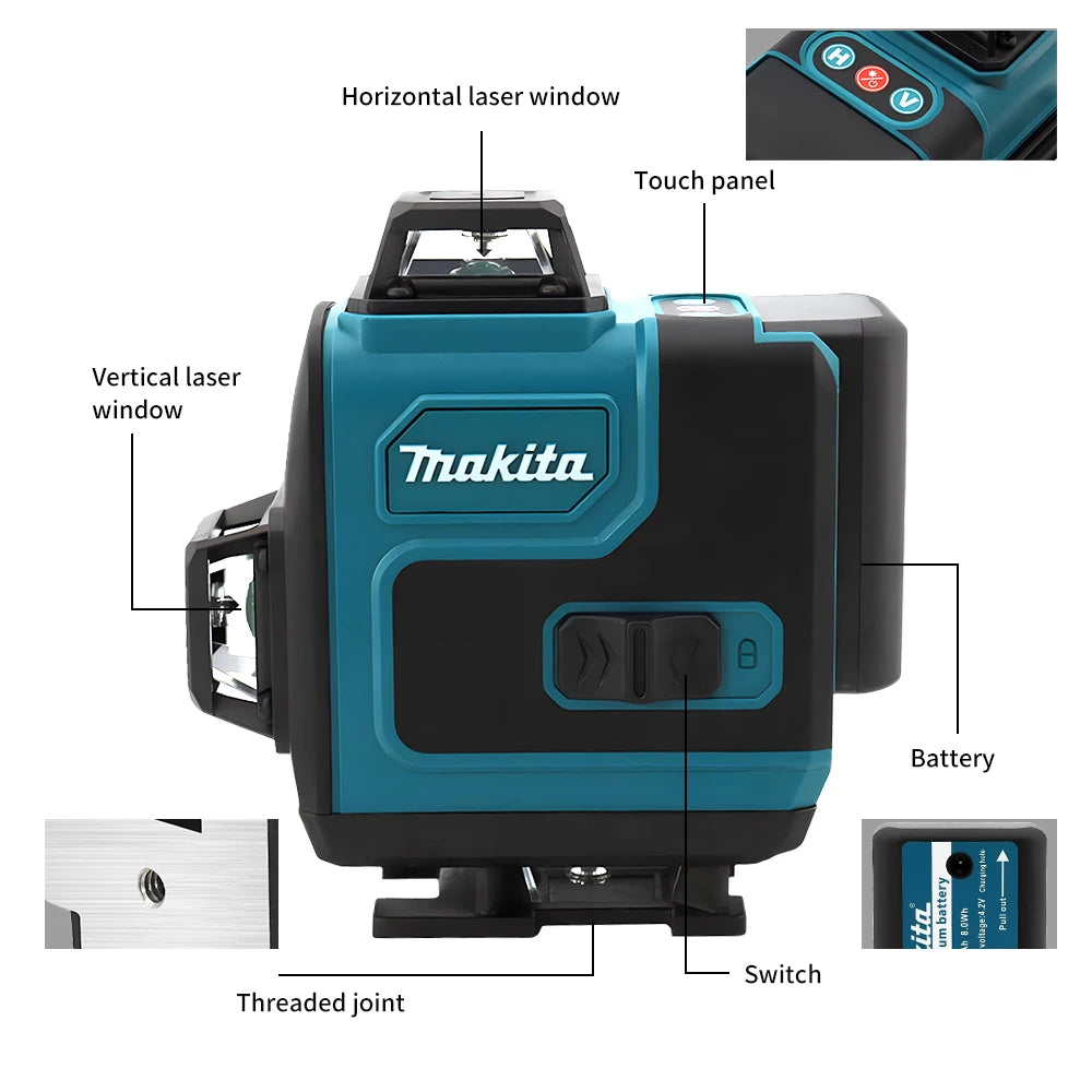 Makita High-Precision 16-Line 360 Horizontal Vertical Cross Level Green Light Laser High-Precision Wall-Mounted Portable Tool