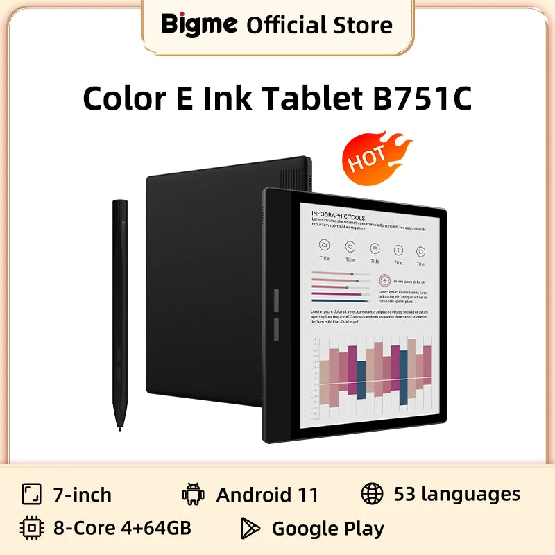 Top Bigme B751C 7-inch color eink screen e-book reader electronic paper book reading e Ink ebook ereader tablet