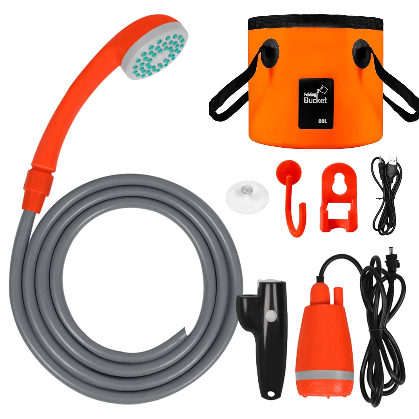 Outdoor Portable Camping Shower Kit with 2.5-3.5L/min Water Discharge 2m Hose USB Charging 30-60min Battery Life Camp Shower