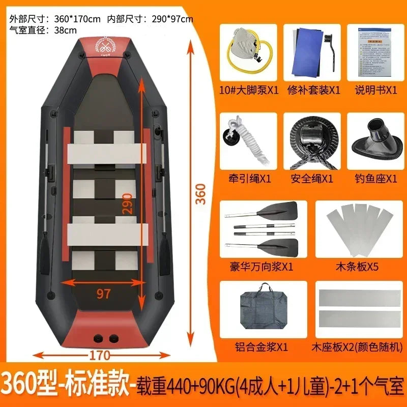 IHOMEINF 1.75~3.6m Inflatable Fishing Boat PVC 0.7mm Thickened Kayak Canoe 1~6 Persons Rubber Drifting Boat