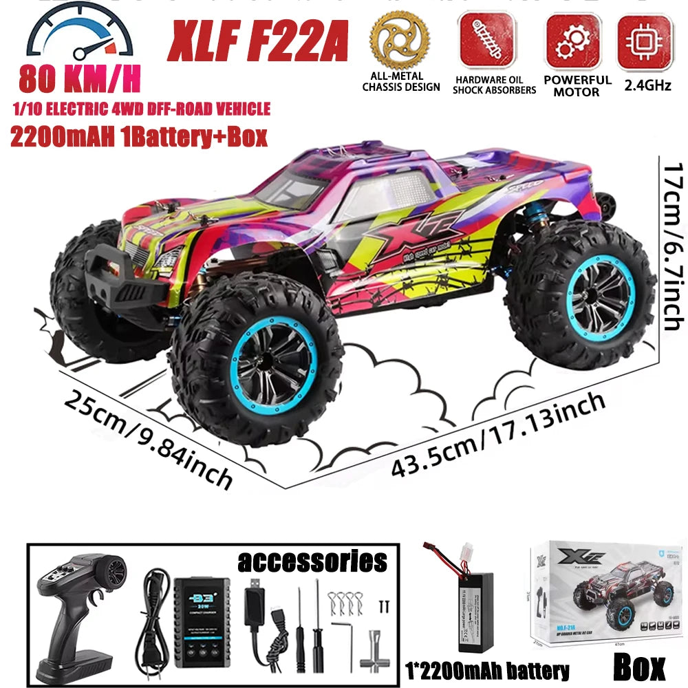 2024 XLF F22A RC 1:10 80KM/H 4WD 2.4G RC Cars Brushless All Metal Undercarriage Car Remote Control High Speed Drift Truck Toys