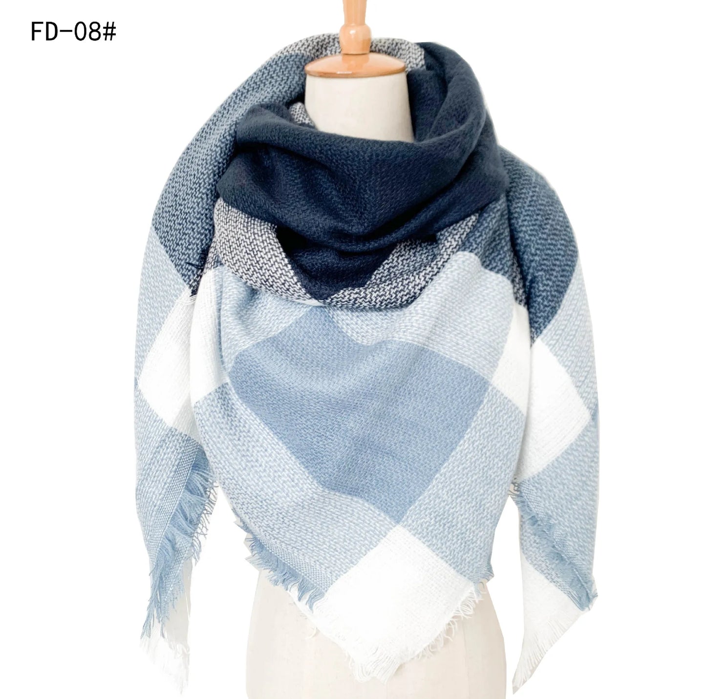 2024 New European and American Autumn and Winter New Yellow Grey Imitation Cashmere Large Grid Square Scarf, Women's Large Size