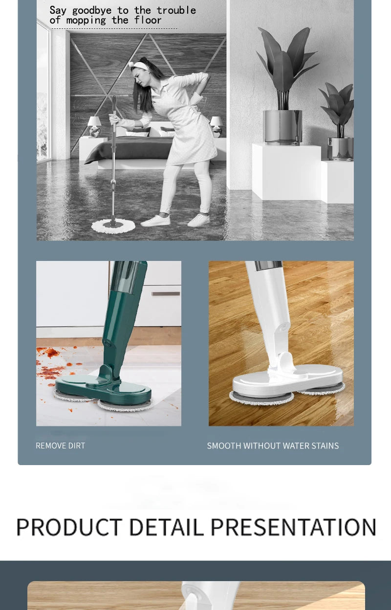 Electric Mop Dual-Motor Low Noise Electric Spin Mop with Water Tank USB Charging Cordless Handheld Mops Floor Cleaning Tool