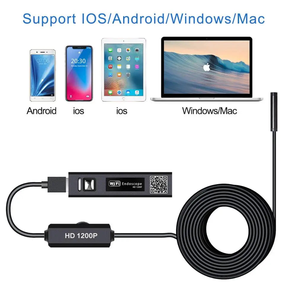 Wireless Endoscope 1200P Scope Snake Camera with 8 LED Lights 8mm Lens Video HD Inspection Camera for Android & iOS Phone PC