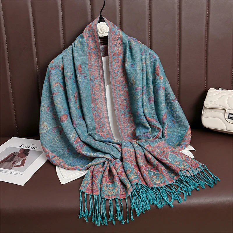 Women Paisley Scarf Cashmere Feeling Pashmina Shawls Tassel Hijab Head Wraps Femme Winter Scarves Foulard Bufanda 2024