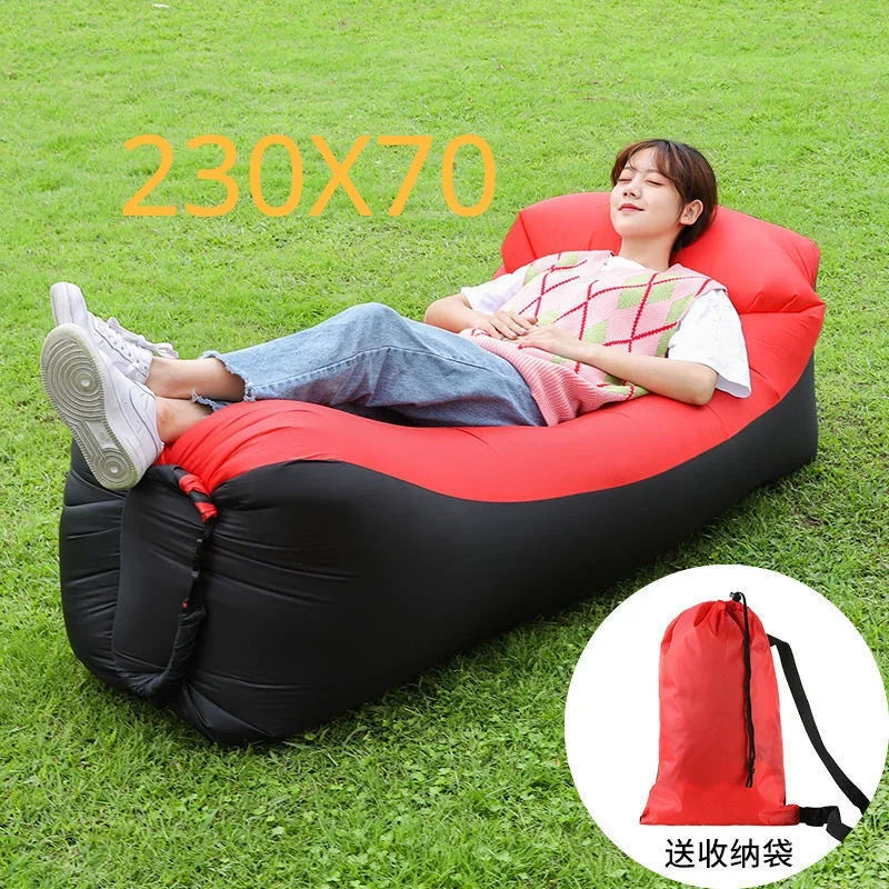 Lazy inflatable sofa Portable folded Fabric air storage sofa cushion outdoor picnic inflatable sofa mat inflatable garden bed