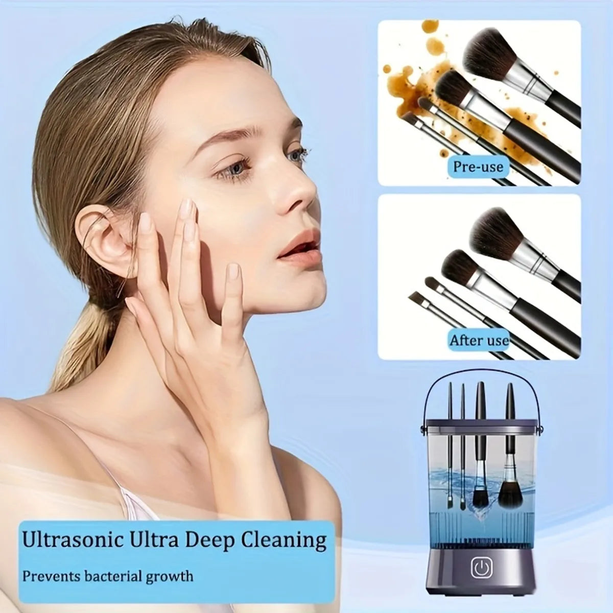 Automatic Electric Makeup Brush Cleaner Rechargeable 3 In 1 Type C-Charging Cosmetic Brush Washing Drying Washing Tools Machine