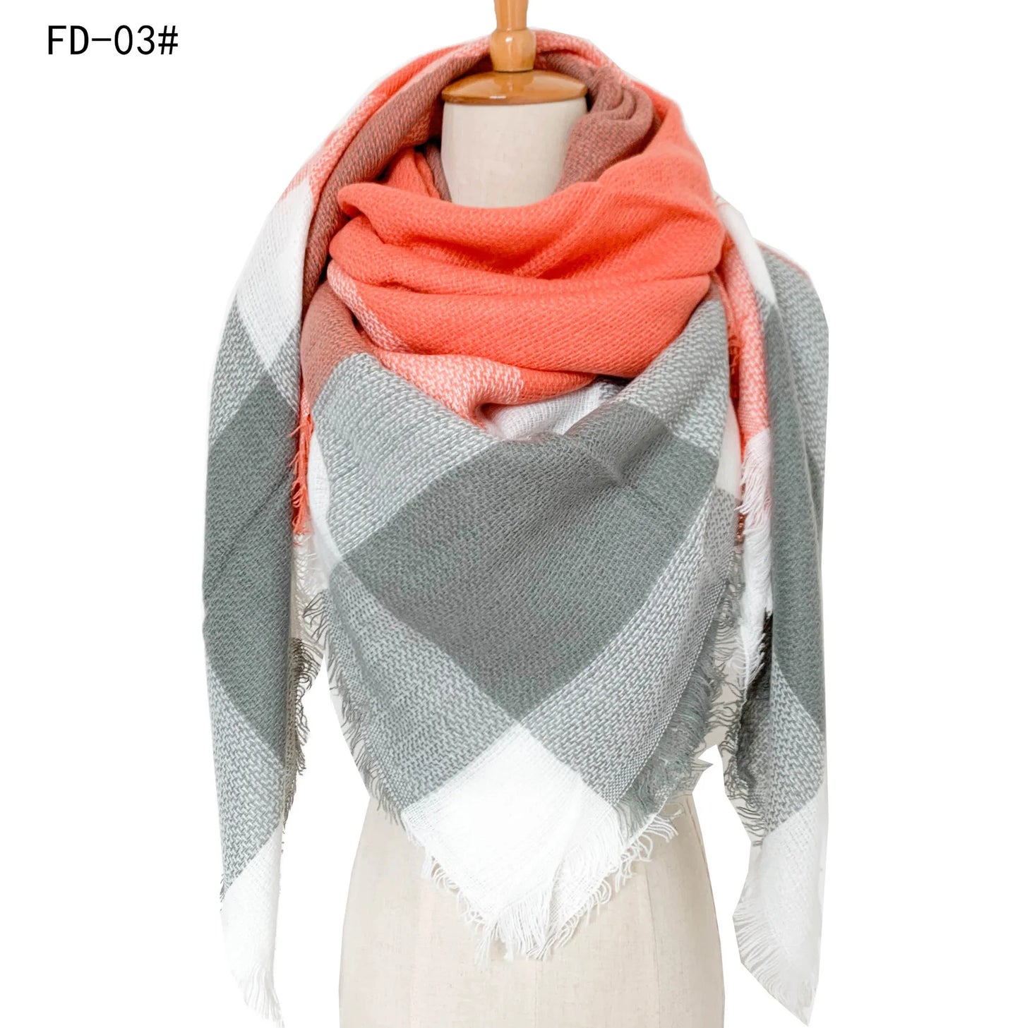 2024 New European and American Autumn and Winter New Yellow Grey Imitation Cashmere Large Grid Square Scarf, Women's Large Size