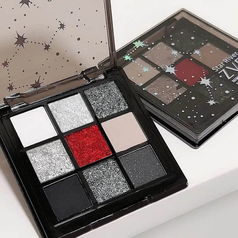 Black Red Punk Smoked 9 Colors Eyeshadow Pearl Cold Dark Color Makeup Eyeshadow Palette Lasting Waterproof Glitter Eye Shadow