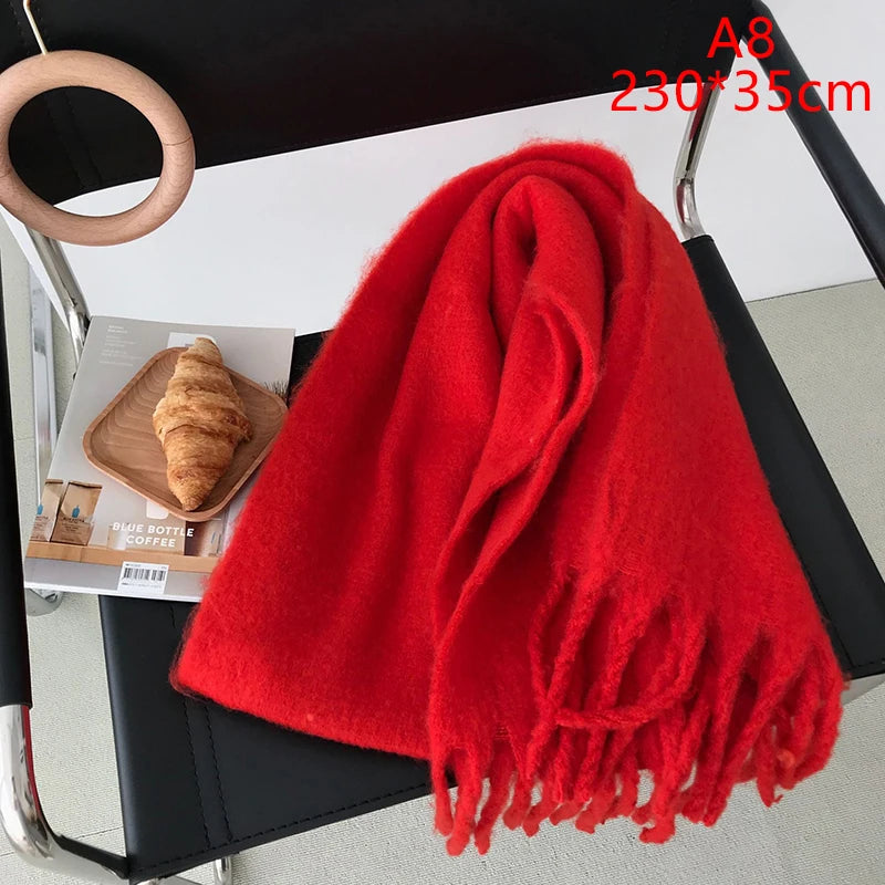 Luxury Cashmere Bright Solid Colors Women Scarf Winter Shawl and Wrap Bandana Pashmina Tassel Female Foulard Thick Blanket