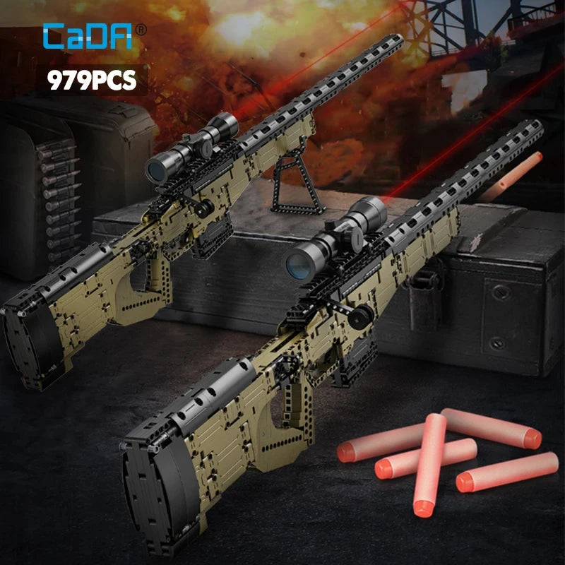 Cada 979Pcs City Technical Police Military Weapon Sniper Rifle Building Blocks WW2 For Assault Rifle Bricks Toys for Kids Gifts