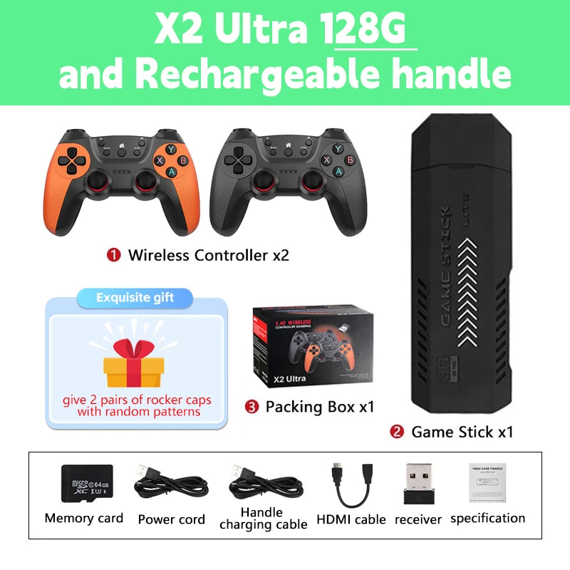 X2 Ultra X2 Plus GD10 Pro 4K Game Stick 3D HD Retro Video Game Console Wireless Controller TV 50 Emulator For PS1/N64/DC Gift