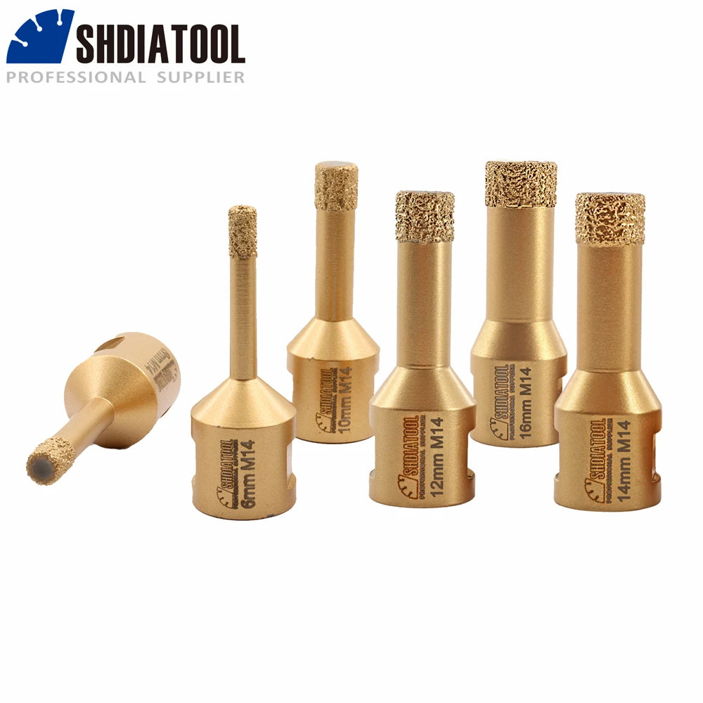 SHDIATOOL 1/2/5pcs Diamond Drill Bits Core Bits 6/8/10/12/14/16mm Porcelain Ceramic Granite Marble Hole Saw M14 Angle Grinder