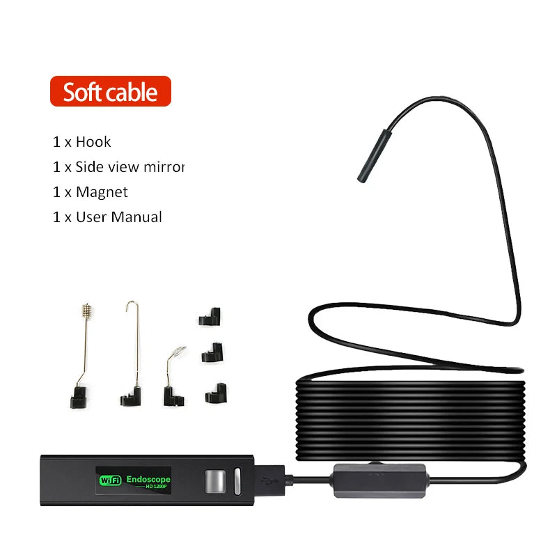 Wireless Endoscope 1200P Scope Snake Camera with 8 LED Lights 8mm Lens Video HD Inspection Camera for Android & iOS Phone PC