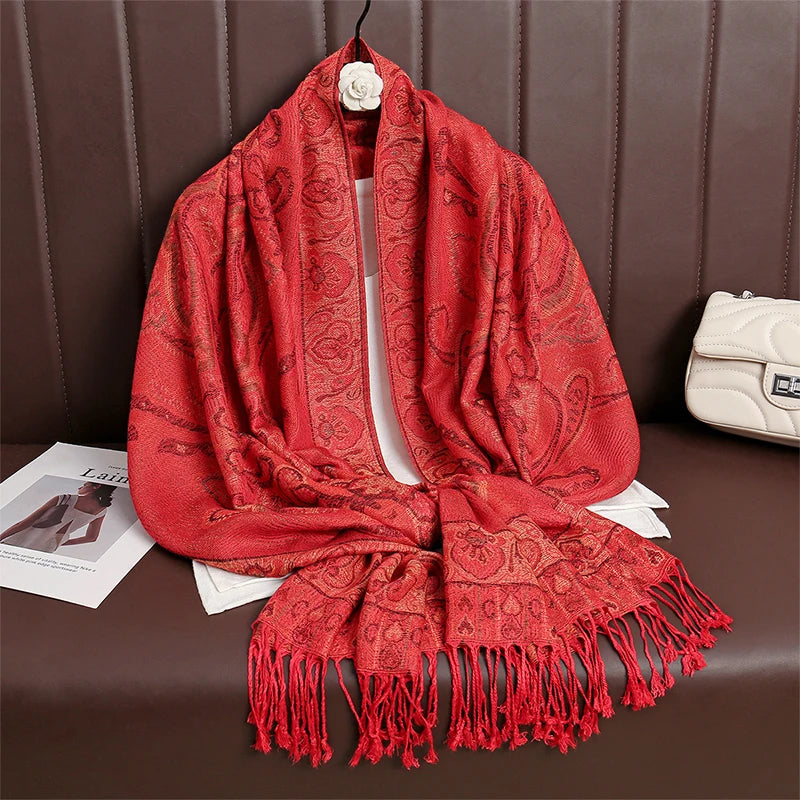 Women Paisley Scarf Cashmere Feeling Pashmina Shawls Tassel Hijab Head Wraps Femme Winter Scarves Foulard Bufanda 2024