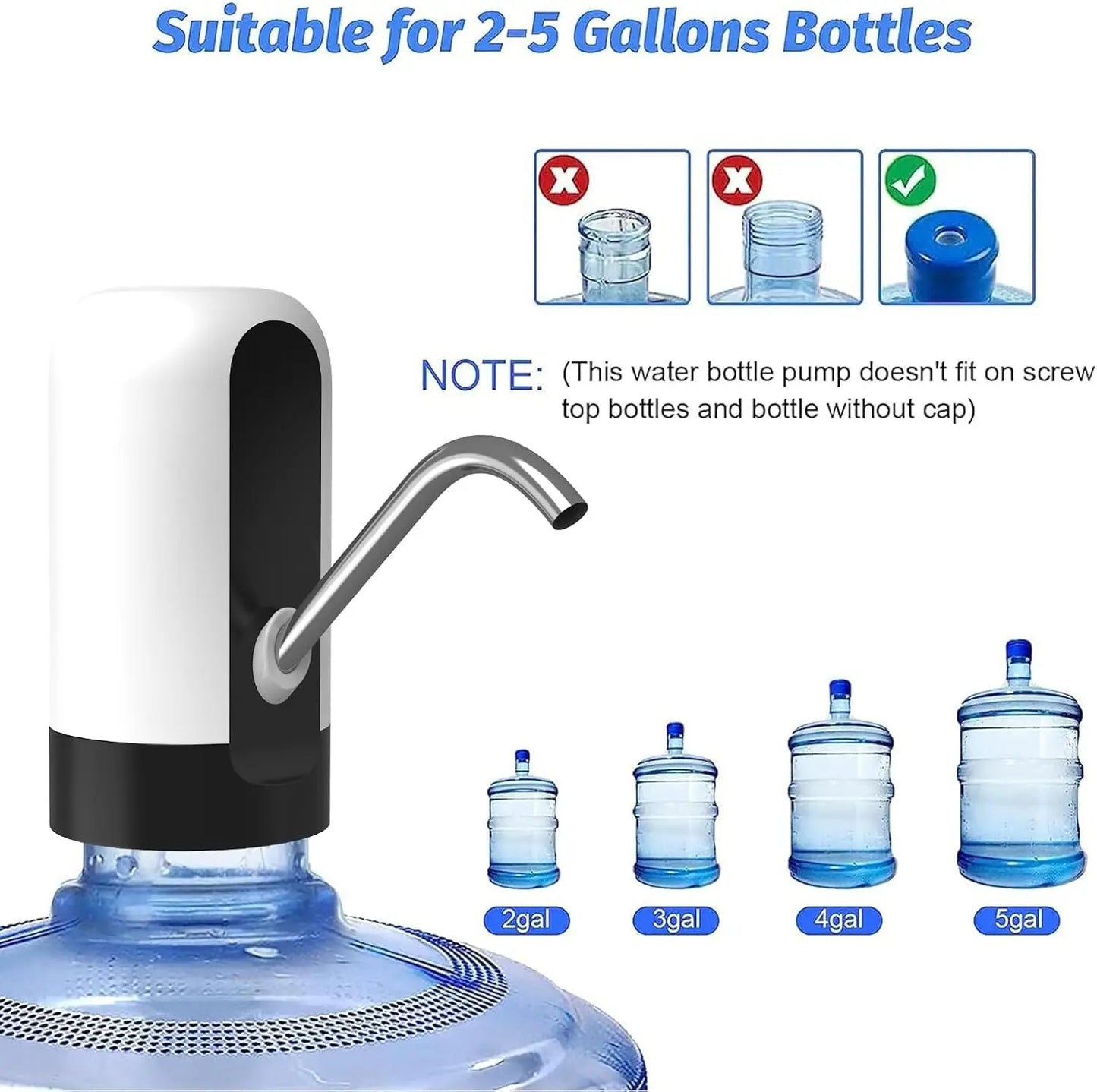 Water Bottle Pump 5 Gallon Portable Electric Water Dispenser Switch Mini Water Jug Dispenser for Camping Kitchen Home Kitchen