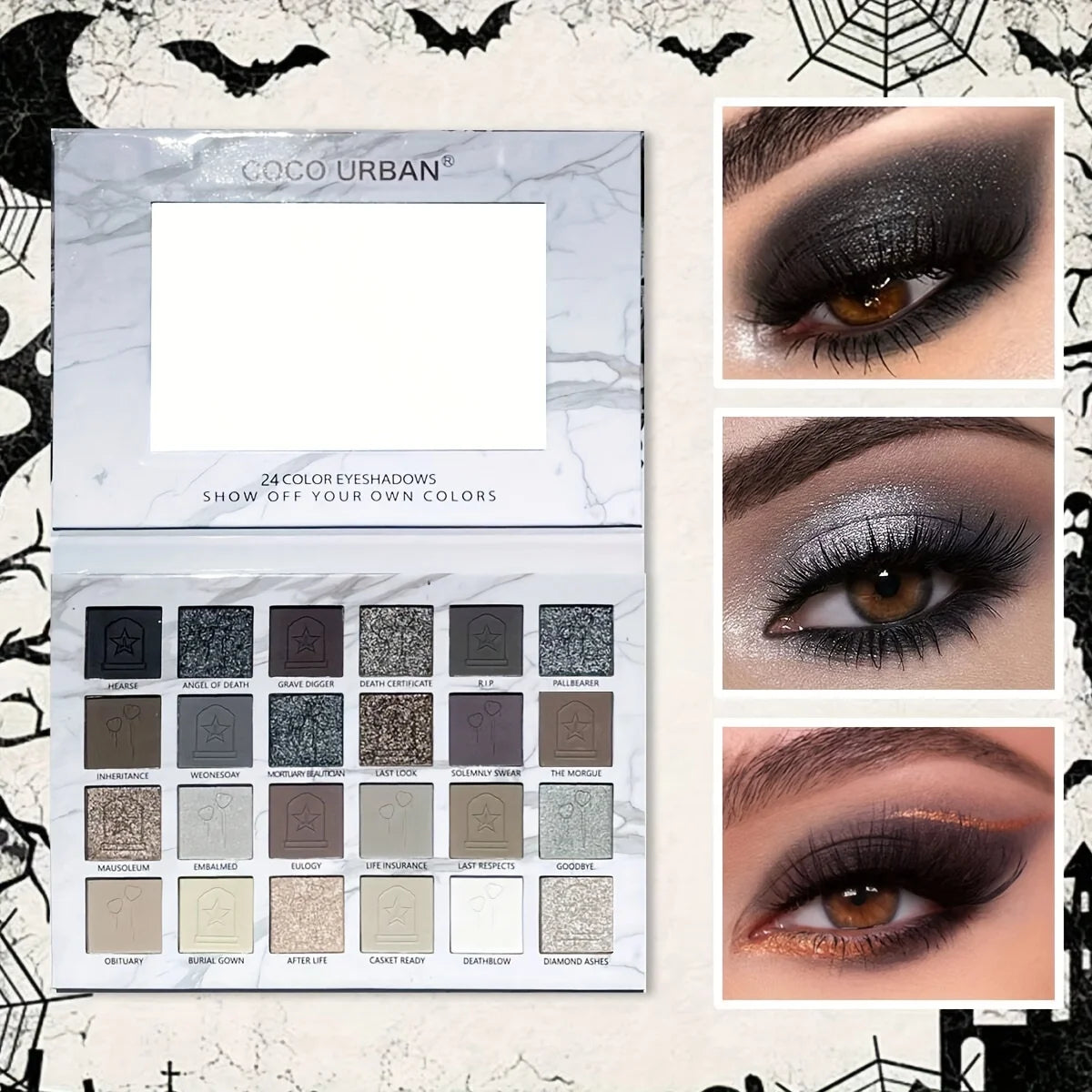 24 color eyeshadow tray Mirror Pearl Fine Flash dark smoky gray costume Halloween