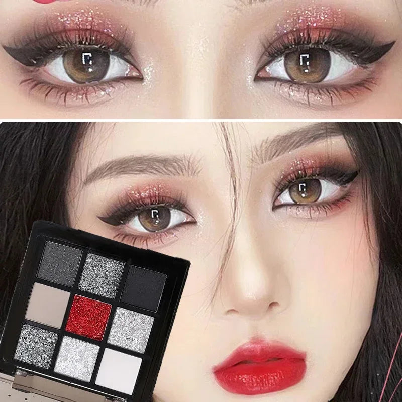 Black Red Punk Smoked 9 Colors Eyeshadow Pearl Cold Dark Color Makeup Eyeshadow Palette Lasting Waterproof Glitter Eye Shadow