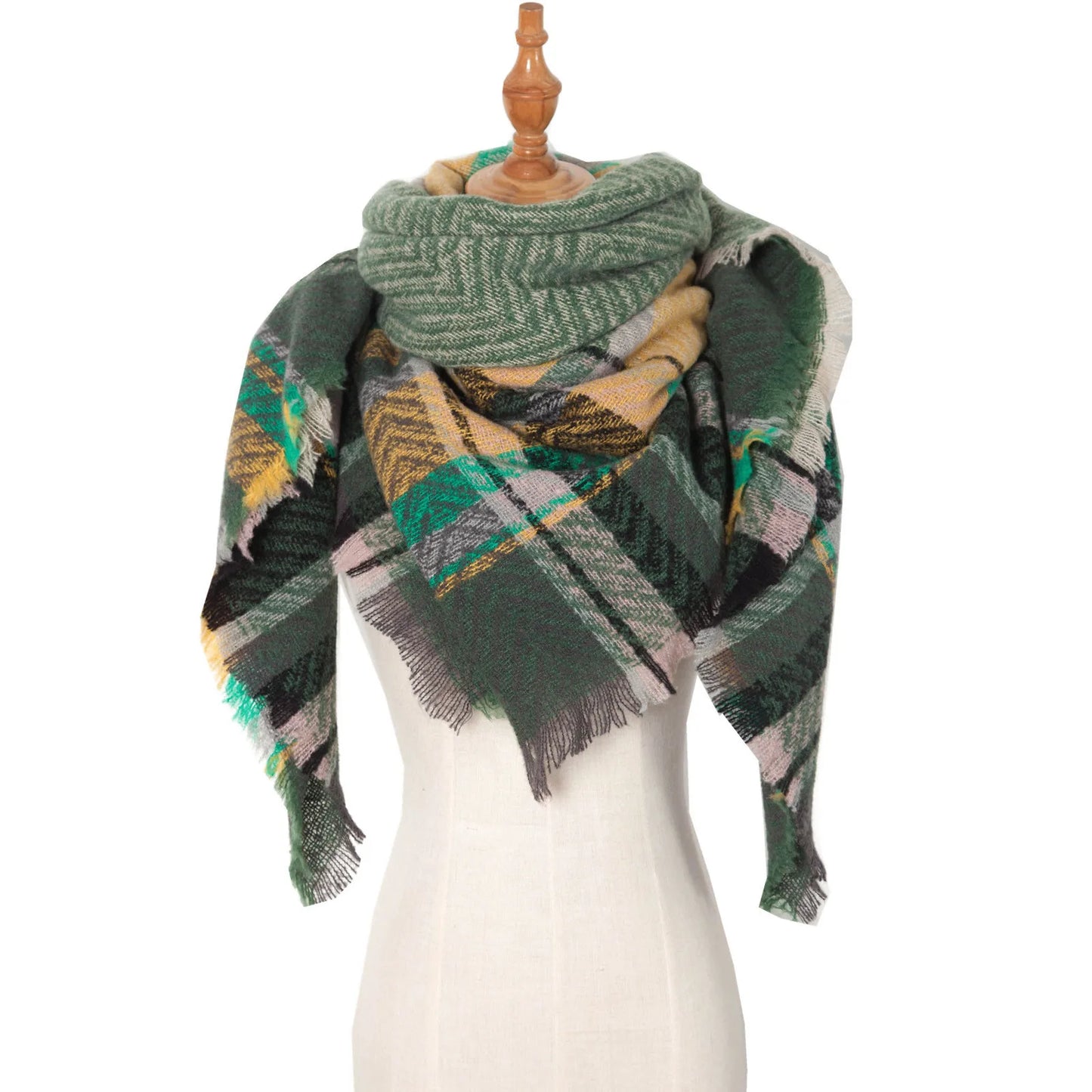 Autumn Winter Plaid Scarf Shawl Women Knitted Triangle Scarves Bandana Lady Warm Blanket Shawls Wraps Neck Scarfs